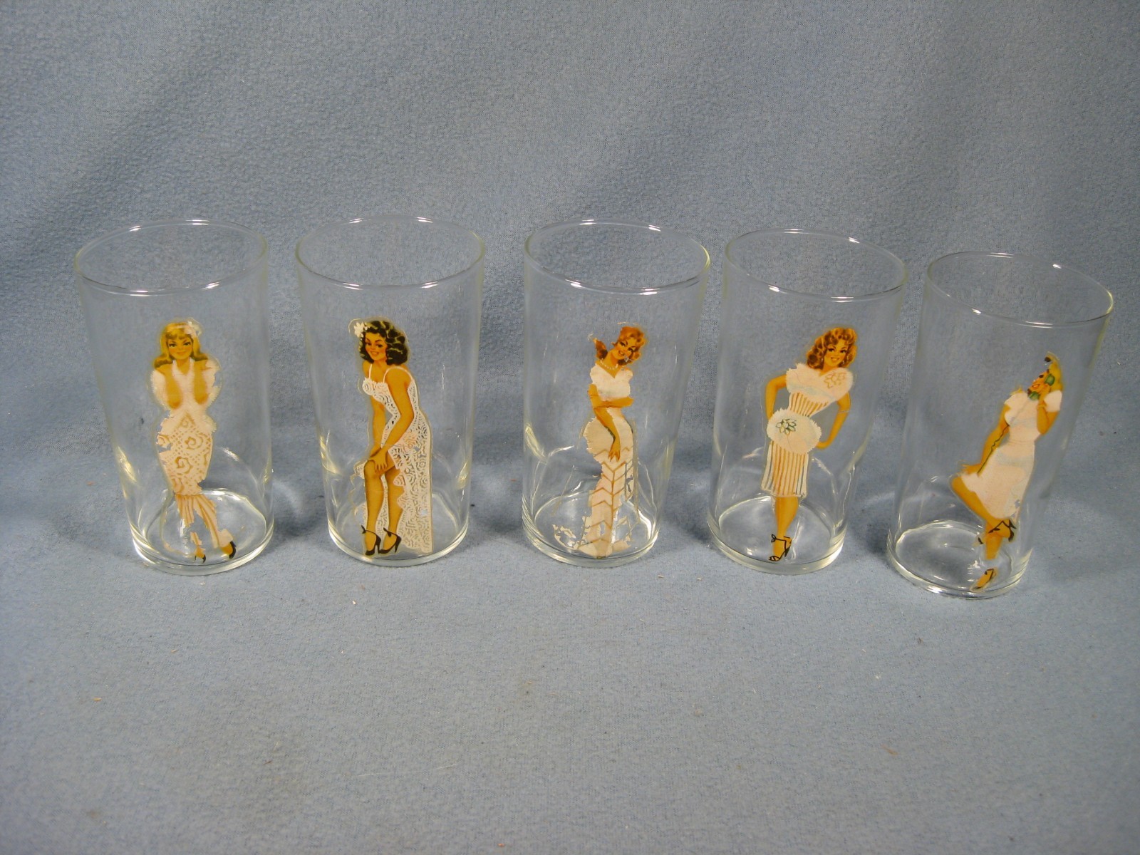 Vintage Peek a Boo Glasses, pin up girls, set of 5