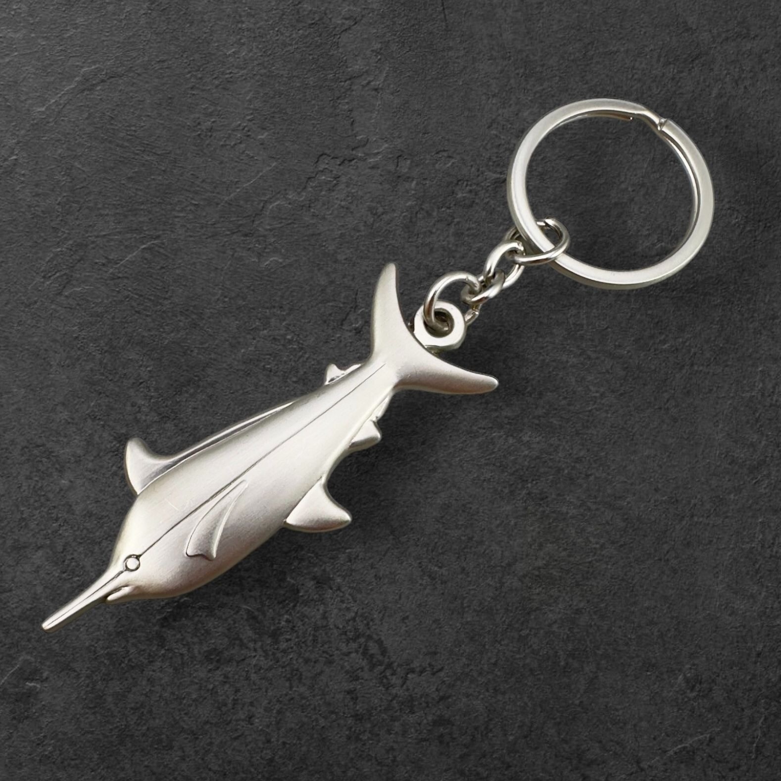 NEW Swordfish Marlin Fishing Keychain Silver Tone 5 inch New Open Box