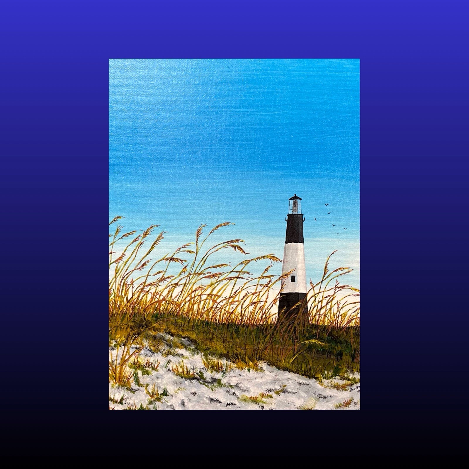 ACEO ATC Original Painting PRINT, Tybee Island Lighthouse Beach Grass Dunes View ACEO ATC Original Painting PRINT, Tybee Island Lighthouse Beach Grass Dunes View