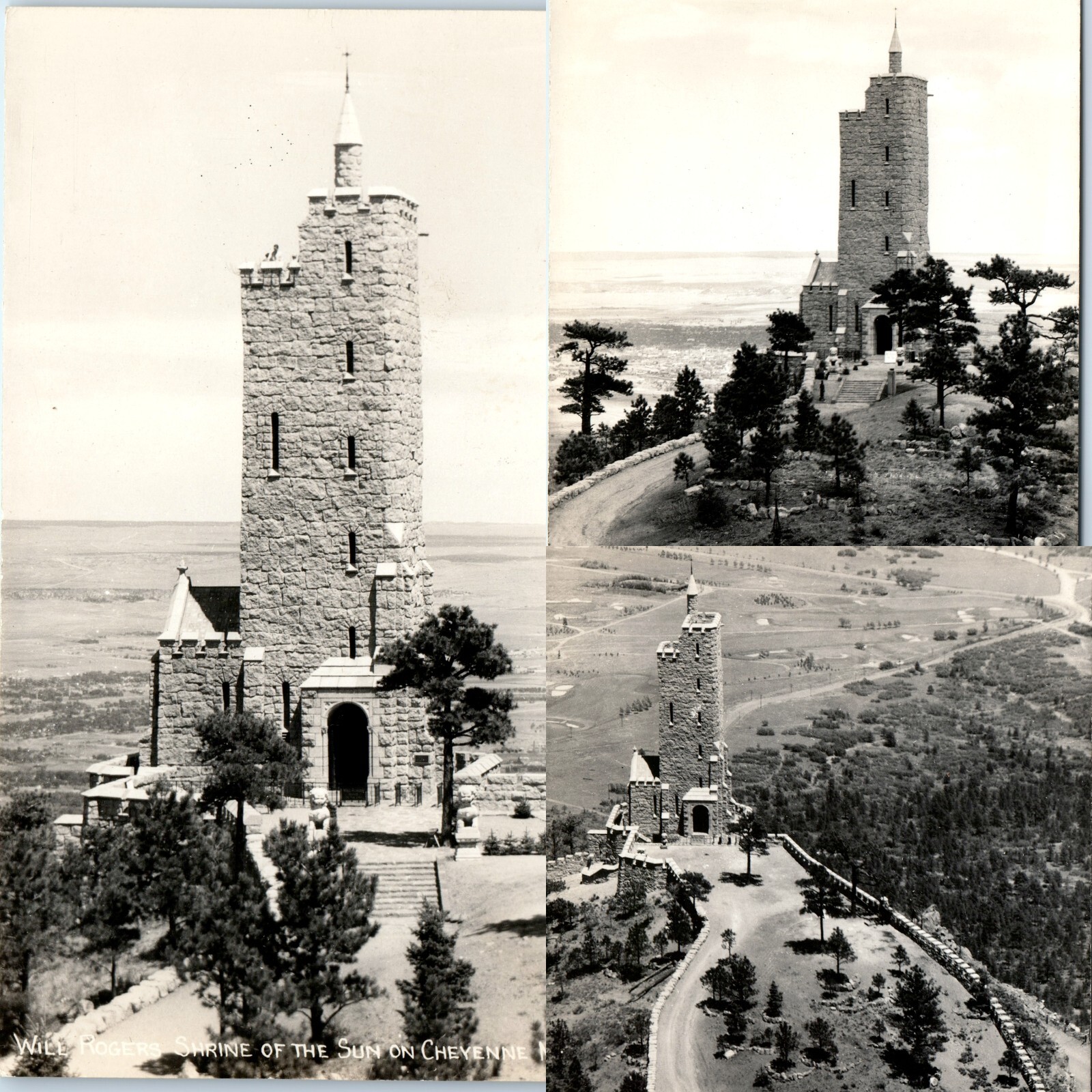 x3 LOT c1940s Cheyenne Mt CO Will Rogers Shrine of the Sun RPPC Tower Postcard x3 LOT c1940s Cheyenne Mt CO Will Rogers Shrine of the Sun RPPC Tower Postcard