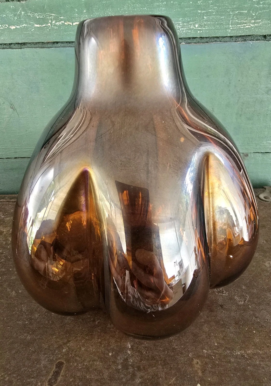 VINTAGE BRIAN LONSWAY HAND BLOWN ART STUDIO GLASS PUMPKIN SHAPE VASE SIGNED 1973