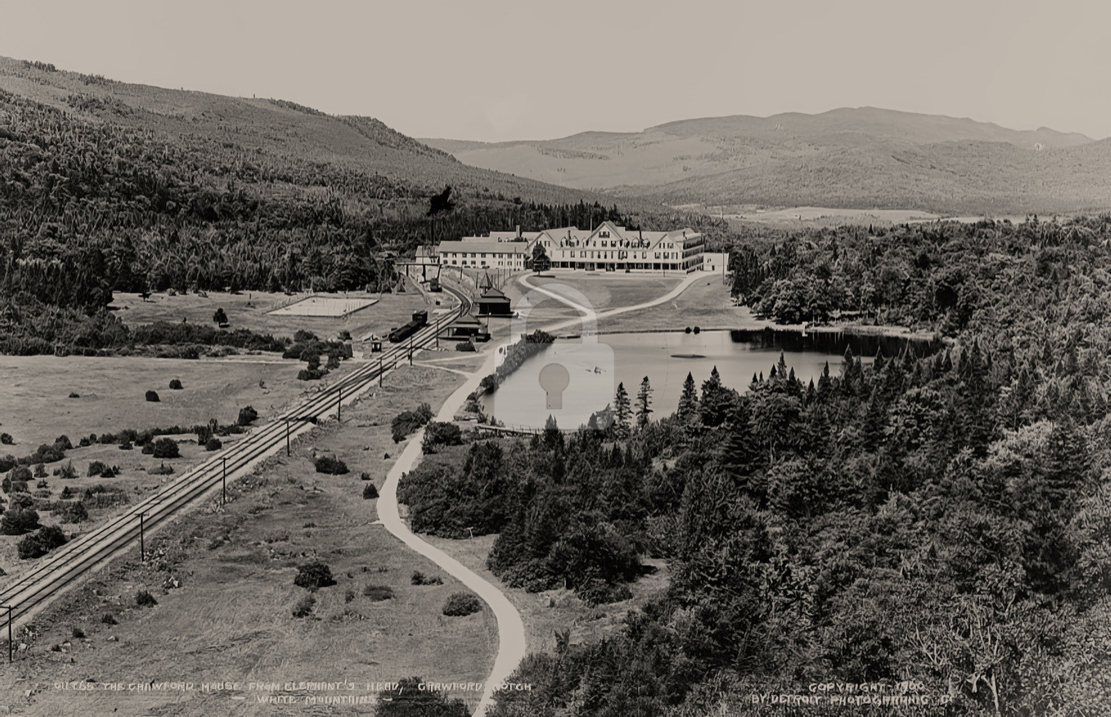 Crawford House from Elephant\'s Head White Mts. NH c1900 RPPC Photo Postcard COPY