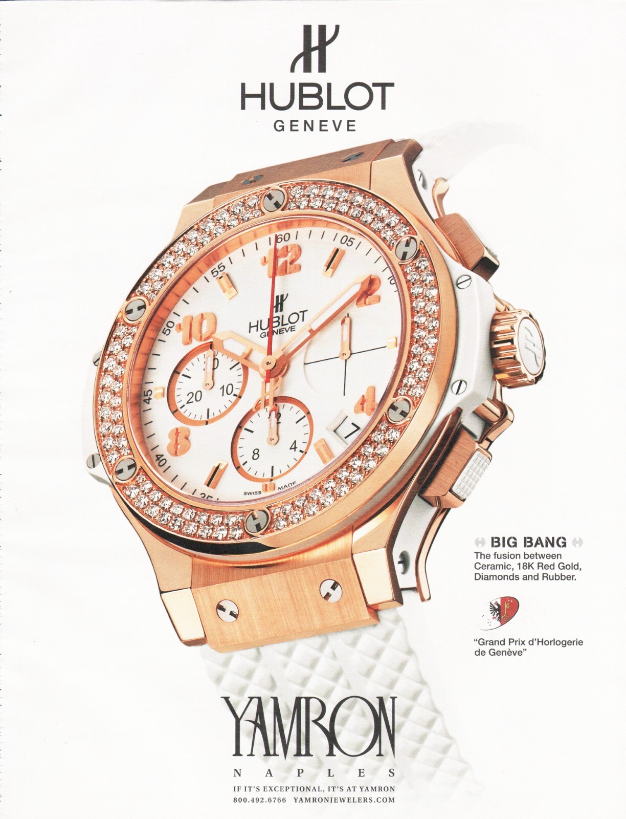 2007 Original HUBLOT GENEVE YAMRON JEWELERS Ceramic Watch Timepiece Print Ad 2007 Original HUBLOT GENEVE YAMRON JEWELERS Ceramic Watch Timepiece Print Ad