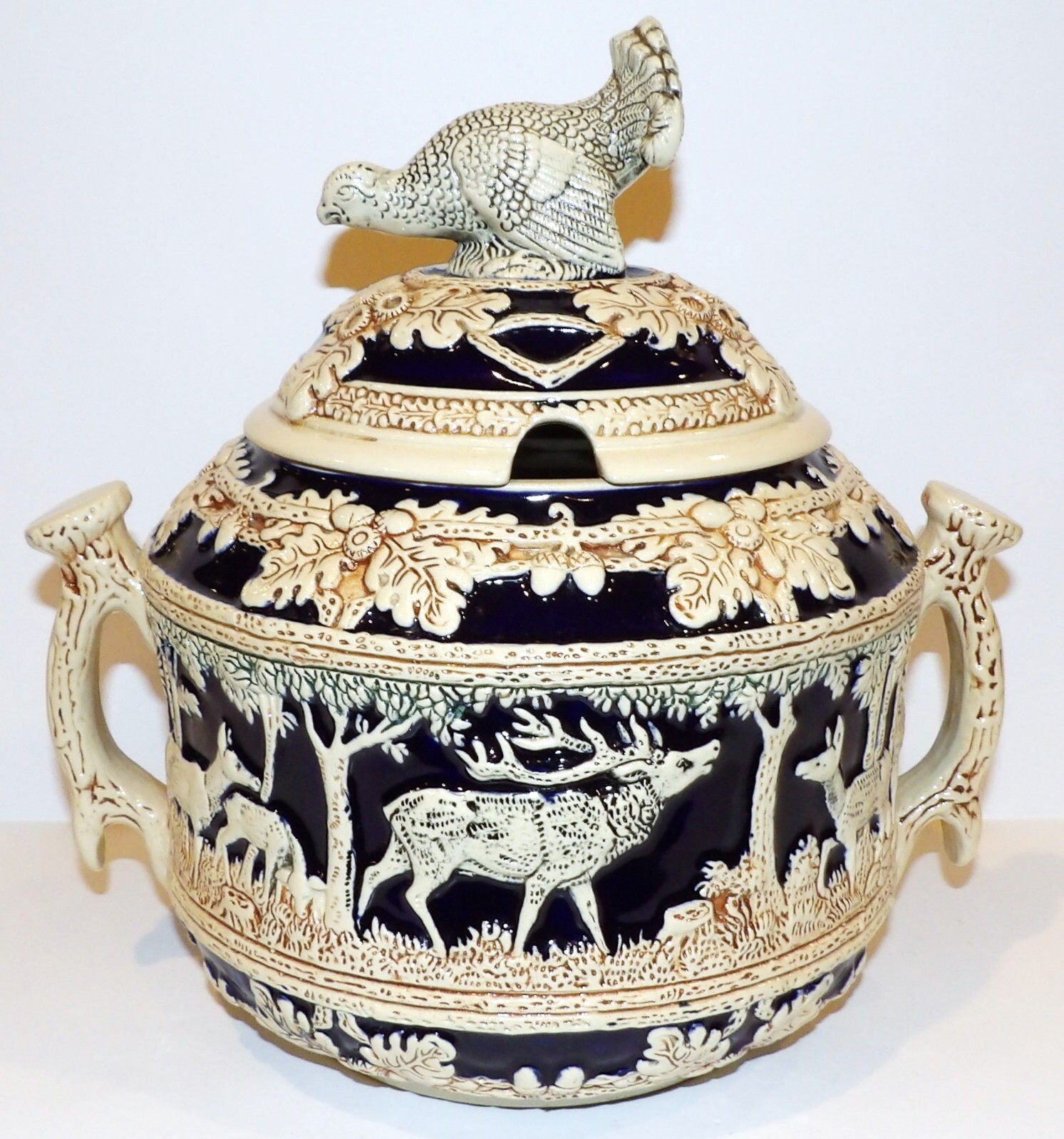 RARE VINTAGE MARZI & REMY GERMAN STONEWARE TURKEY CIDER/WINE/PUNCH TUREEN & LID
