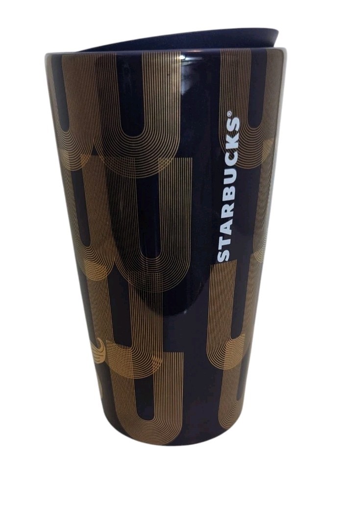 Starbucks 2020 Siren Mermaid Ceramic 12 oz Travel Mug With Lid NEW Purple Gold
