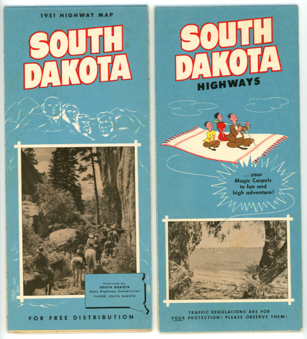 Vintage 1951 South Dakota Official State Highway Department Road Map