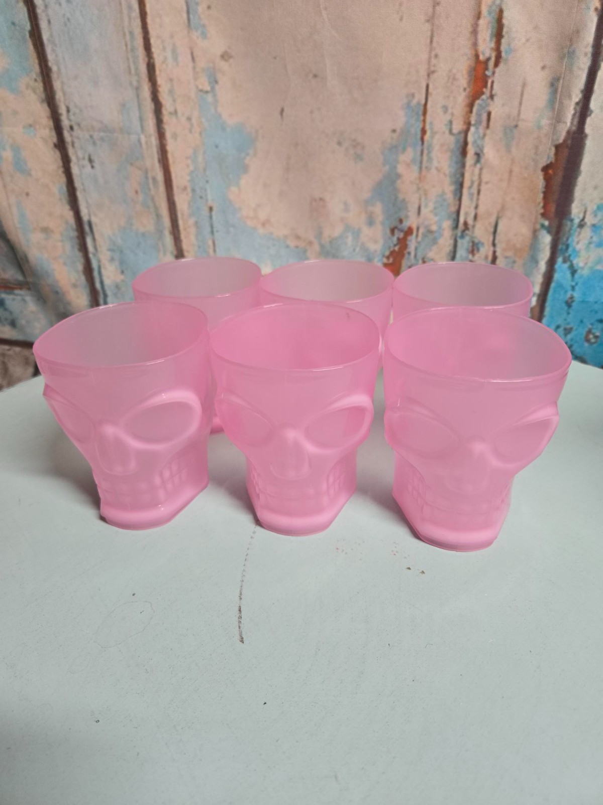 Halloween Pink Skull Skeleton Cups Set Of 6 Gothic Decor 11oz ea.