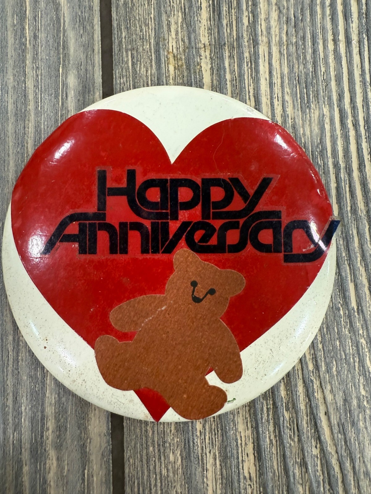 Vintage Happy Anniversary Heart & Teddy Bear Pinback Button Vintage Happy Anniversary Heart & Teddy Bear Pinback Button