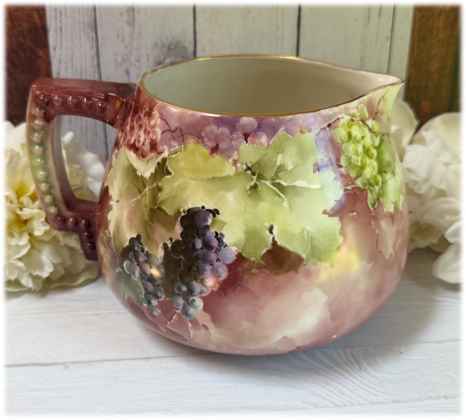RARE Antique American Belleek Hand Painted Grapes 7\ RARE Antique American Belleek Hand Painted Grapes 7\
