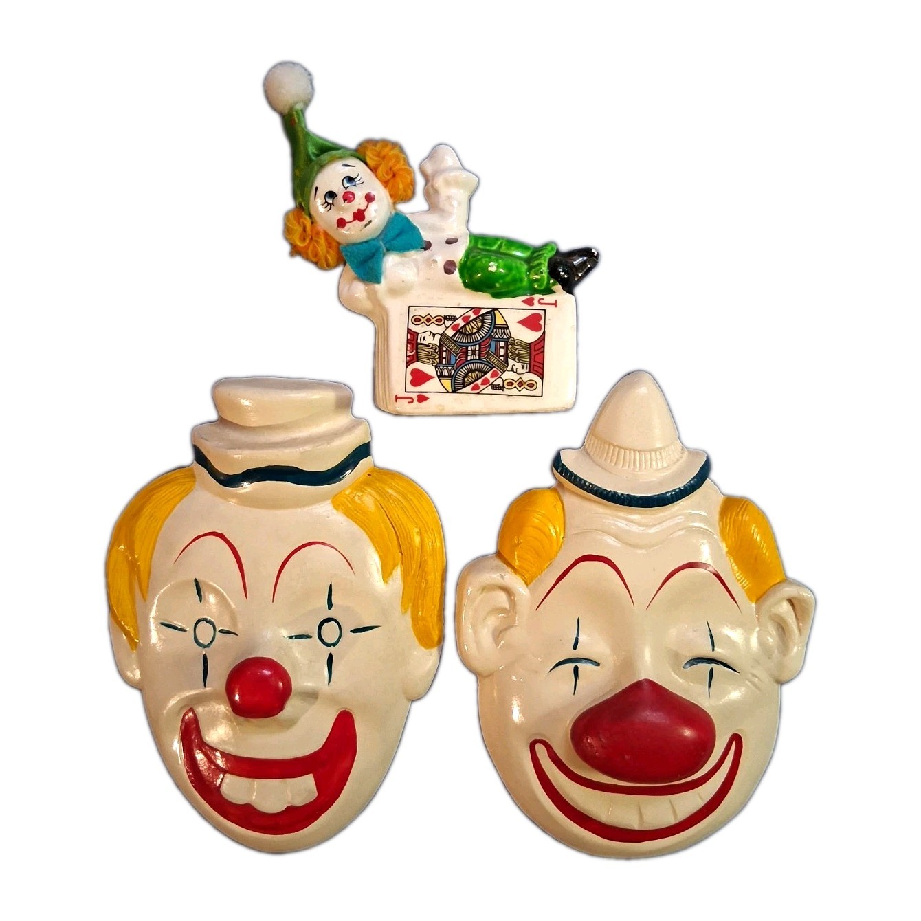 Vintage Clown Collectibles Lot Chalkware 60's 70's Wall Plaques Ceramic Figure