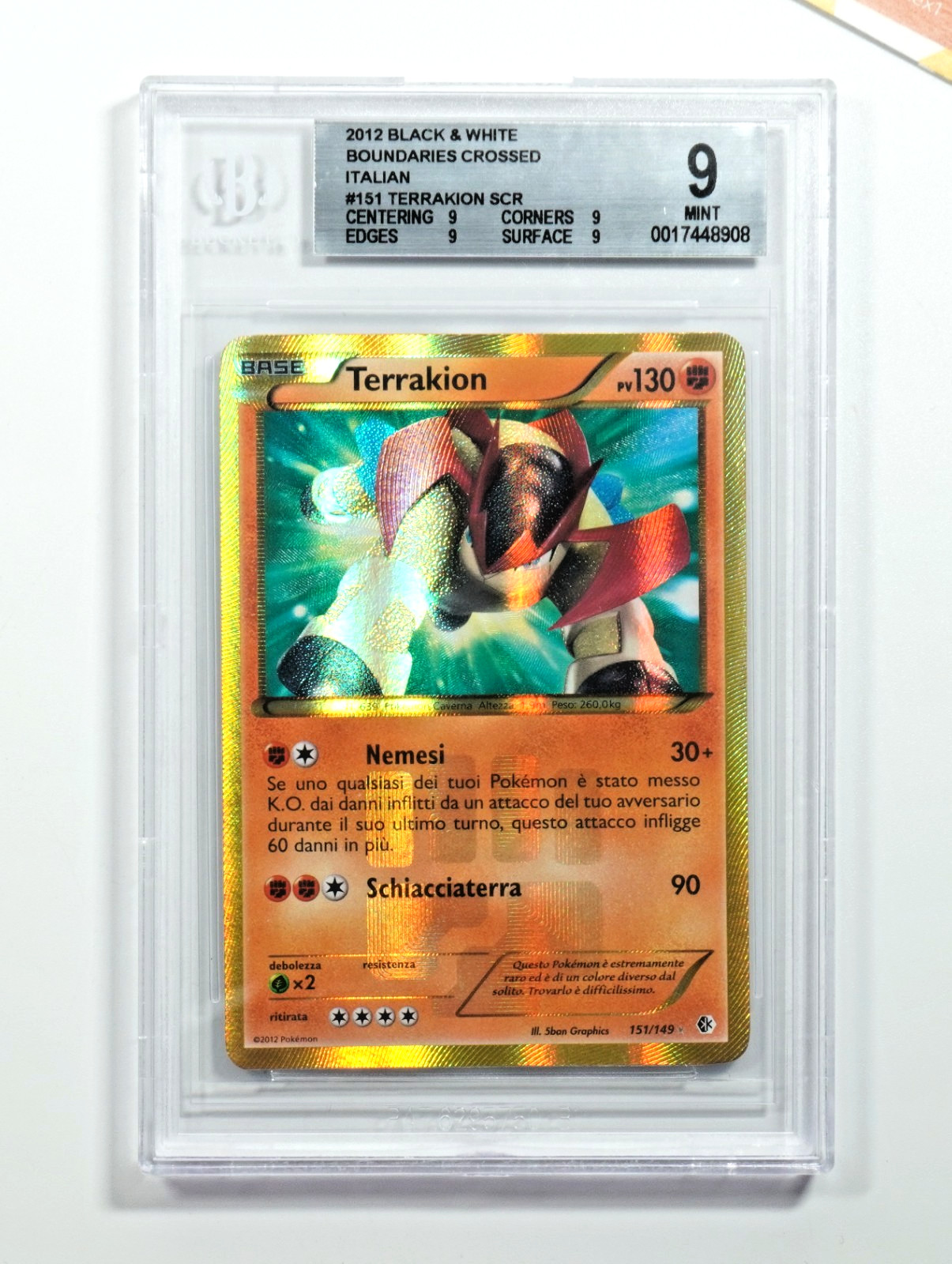 Pokemon BGS 9 Terrakion #151 UR Crossed Borders 2012 Italian