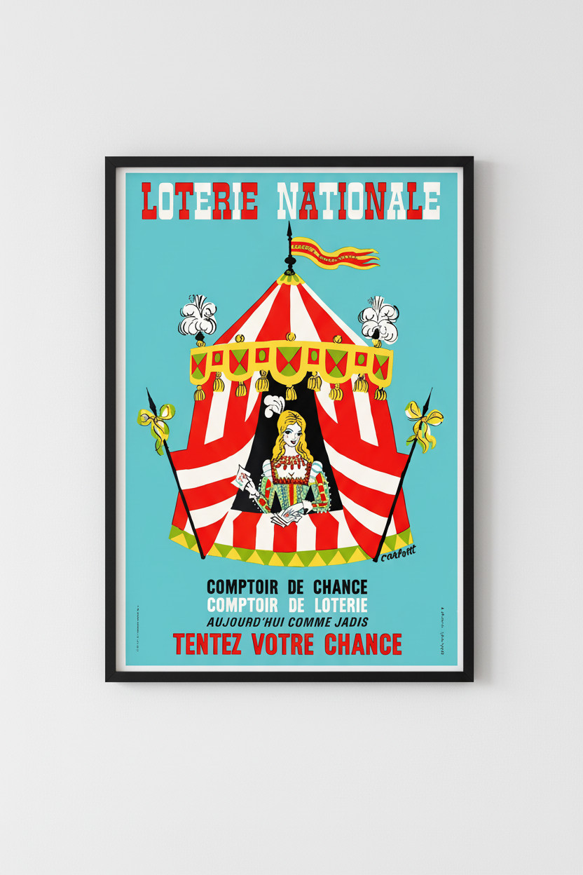 RARE Loterie Nationale Poster by Calbet - Vintage French Lottery - 24x32”