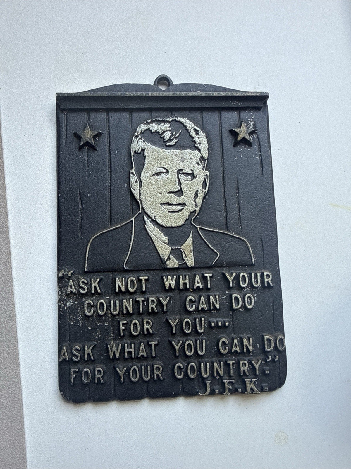 Vintage President John F Kennedy Cast Black Metal Raised Relief Wall Plaque JFK Vintage President John F Kennedy Cast Black Metal Raised Relief Wall Plaque JFK