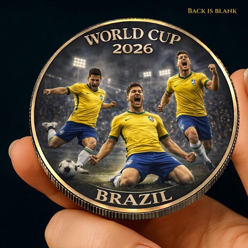 2026 Brazil World Cup Coin, Brazilian Soccer Celebration Fan Collectible Gift
