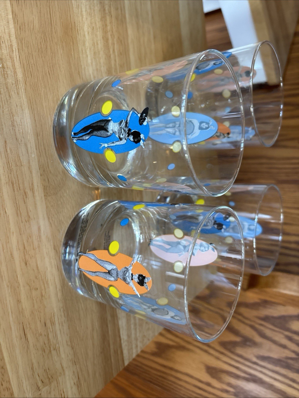 Set of 4 Playboy Bunny Retro Gals Glass Tumblers with sticker/images