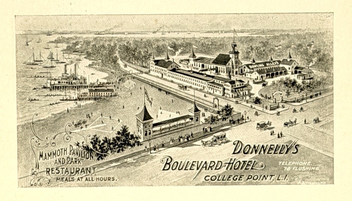 Gilded Age Postcard Donnellys Boulevard Hotel College Point Queens NY Bowling
