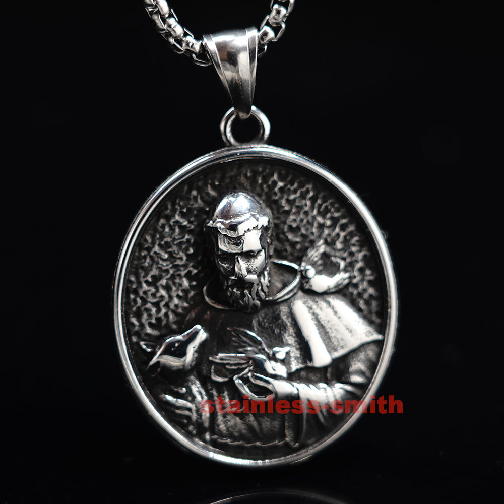 SMITH Mens Catholic Saint St Francis of Assisi Medal Medallion Pendant Necklace