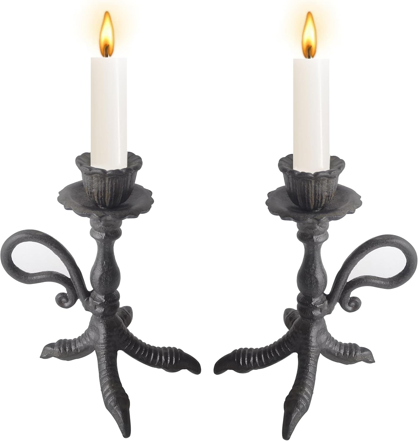 Claw Foot Candlestick Holders - Feet 5.25x4.0x5.6 High Inches, Vintage Brown