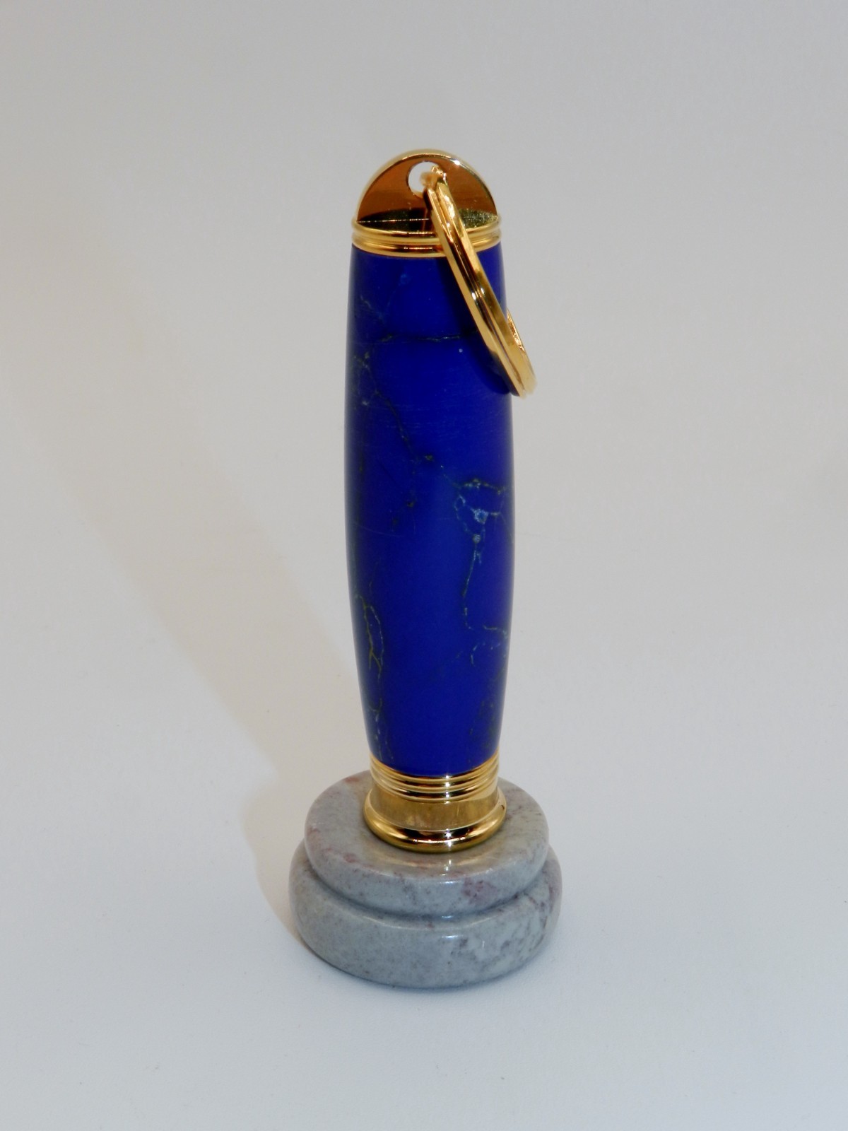Handmade Secret Compartment Key Chain Knife made with Lapis & Gold TruStone. #65
