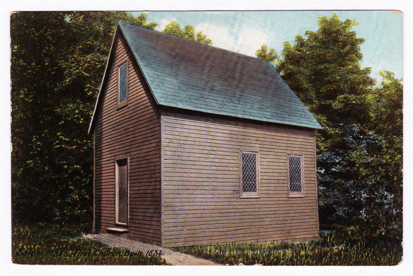 1901-1907 Salem MA Postcard Mass. First Church Built in 1634 Color German UDB