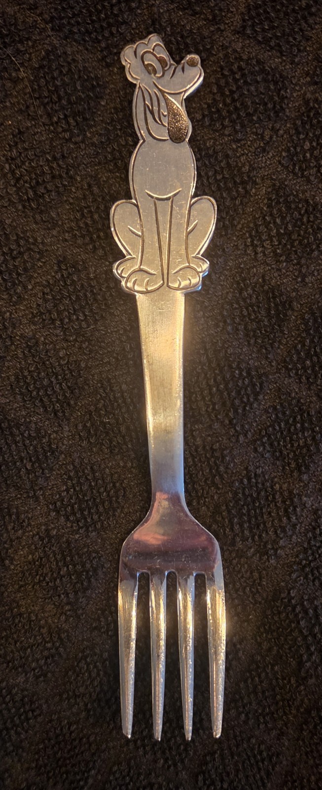 Vintage Walt Disney Productions stainless steel child/baby fork featuring Pluto