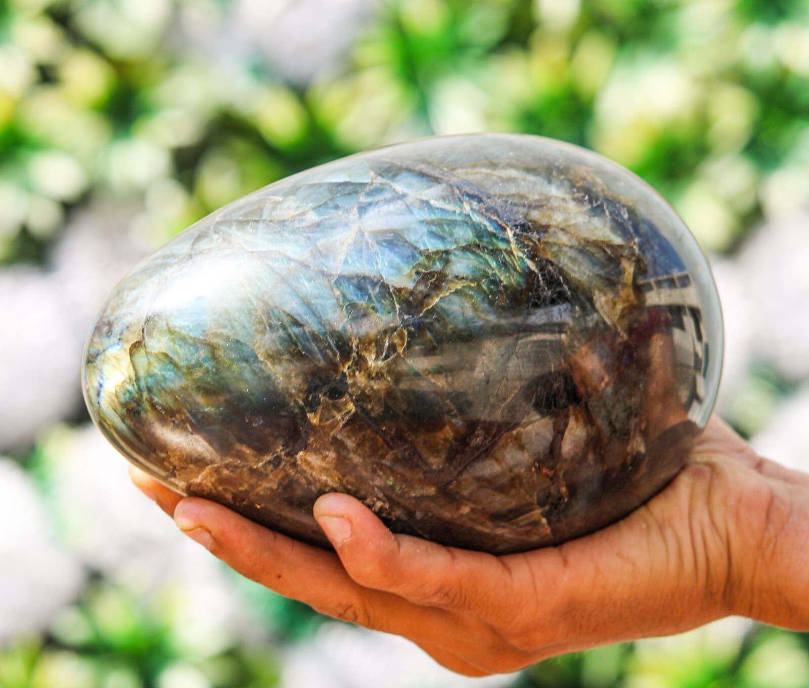 Amazing 170MM Natural Flashy Green Labradorite Stone Chakra Metaphysical Egg