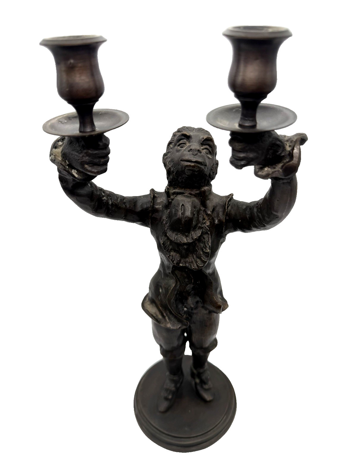 Vintage Dept 56 Cast Metal Figural Monkey Dual Arm Centerpiece Candelabra 16.5\