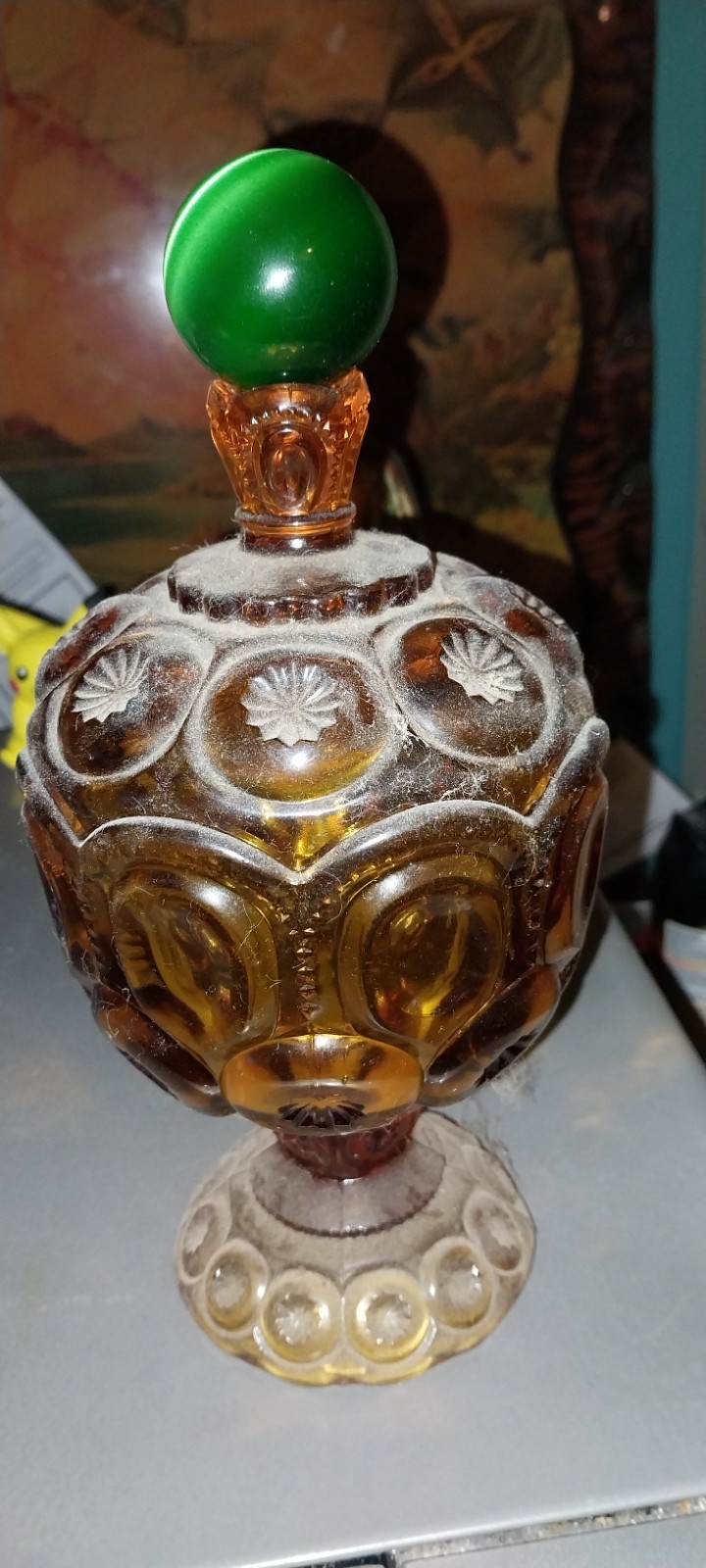 Vintage L.E. Smith Moon Star Candy Jar With Big Cats Eye Marble 🔥