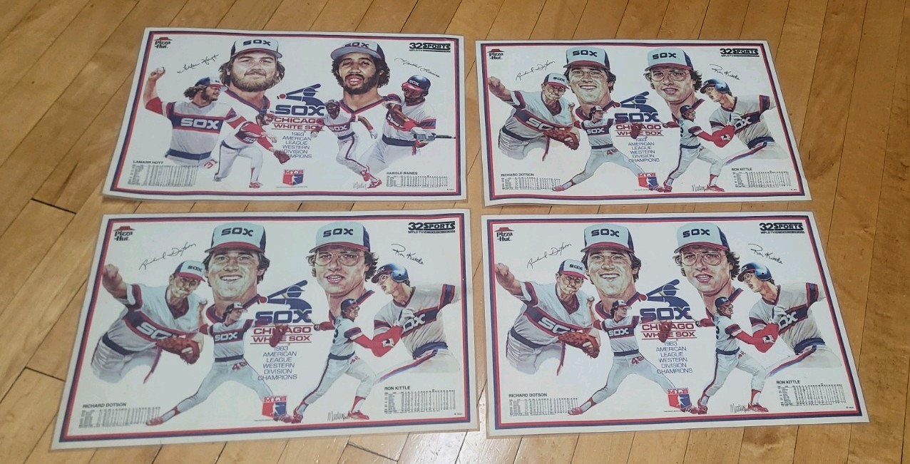 Vintage 1983 Signed (facsimile) Chicago White Sox Pizza Hut placemats.  Lot Of 4