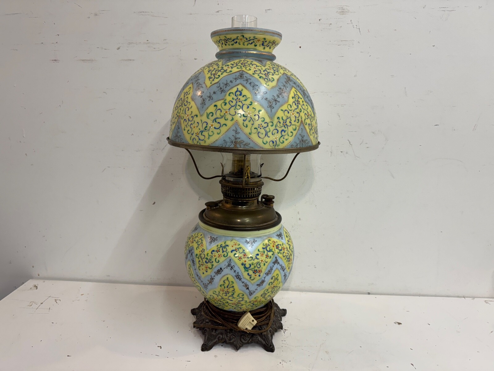 Antique Thomas Webb Moroccan Art Glass Oil Lamp Hand Painted Enamel Victorian