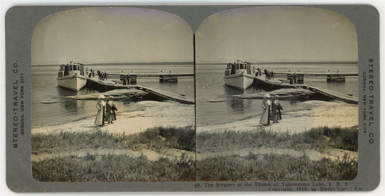 YELLOWSTONE STEREOVIEW - West Thumb - Steamer \'Jean D\' - Stereo Travel Co c1912