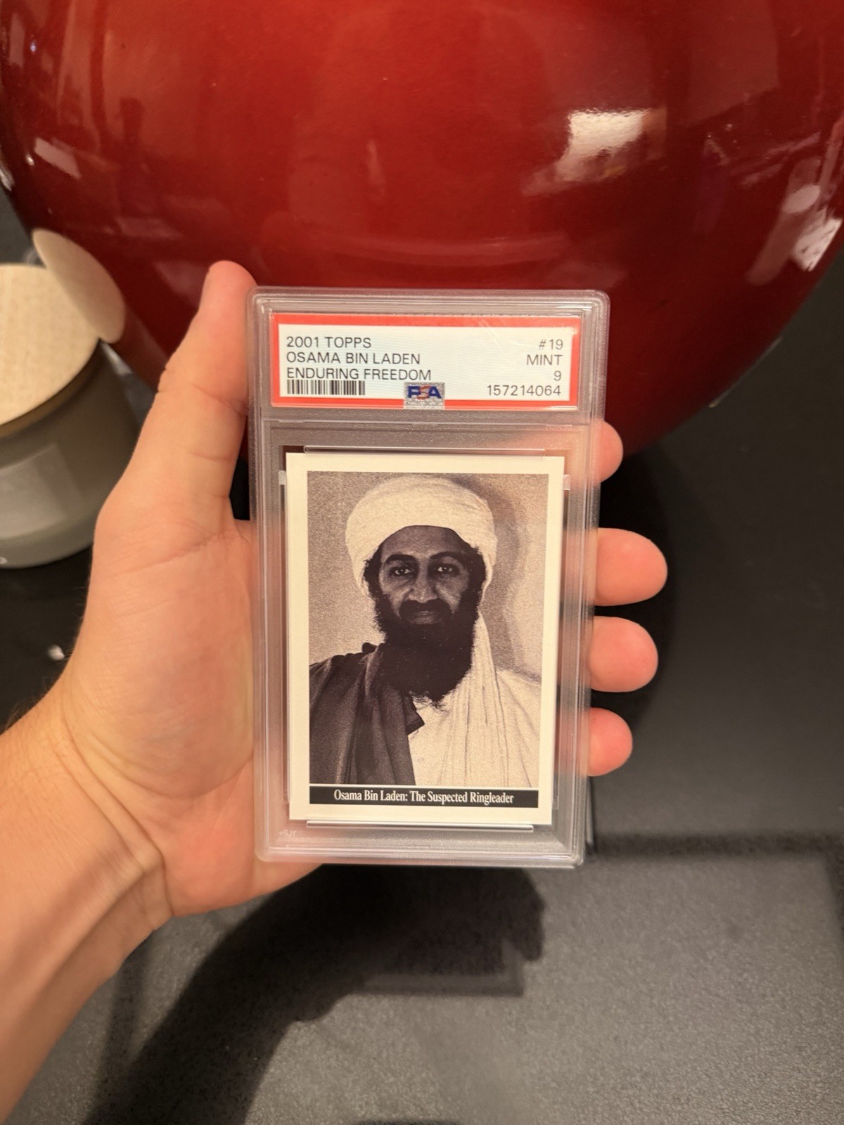 2001 TOPPS ENDURING FREEDOM #19 OSAMA BIN LADEN PSA 9 2001 TOPPS ENDURING FREEDOM #19 OSAMA BIN LADEN PSA 9