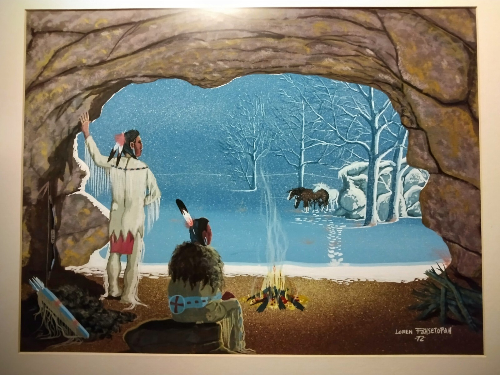 Original Vintage 1972  Loren Pahsetopah 1934-2020 Native  painting  Artwork, Exc