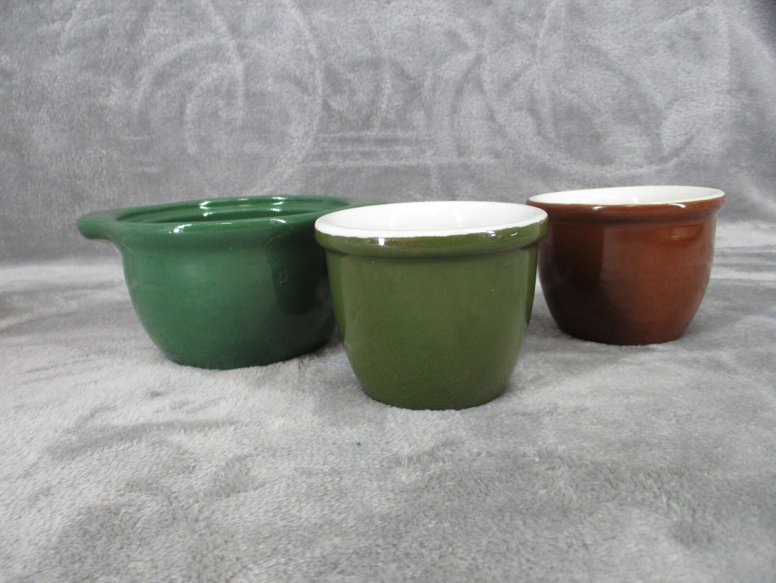 Hall USA Ramekins Custard Pudding Cups 351 1/4 Ceramic Green Brown Vintage 3 pcs Hall USA Ramekins Custard Pudding Cups 351 1/4 Ceramic Green Brown Vintage 3 pcs