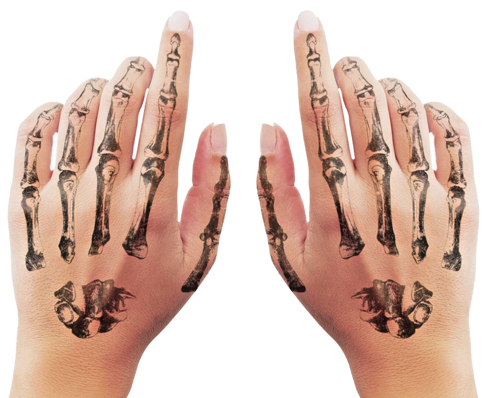 SET Realistic Gothic SKELETON HAND BONES Halloween Temporary Fake Tattoos Makeup
