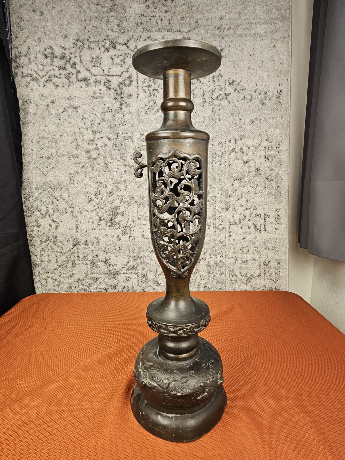 Vintage Japanese Reticulated Bronze Candlestick 20
