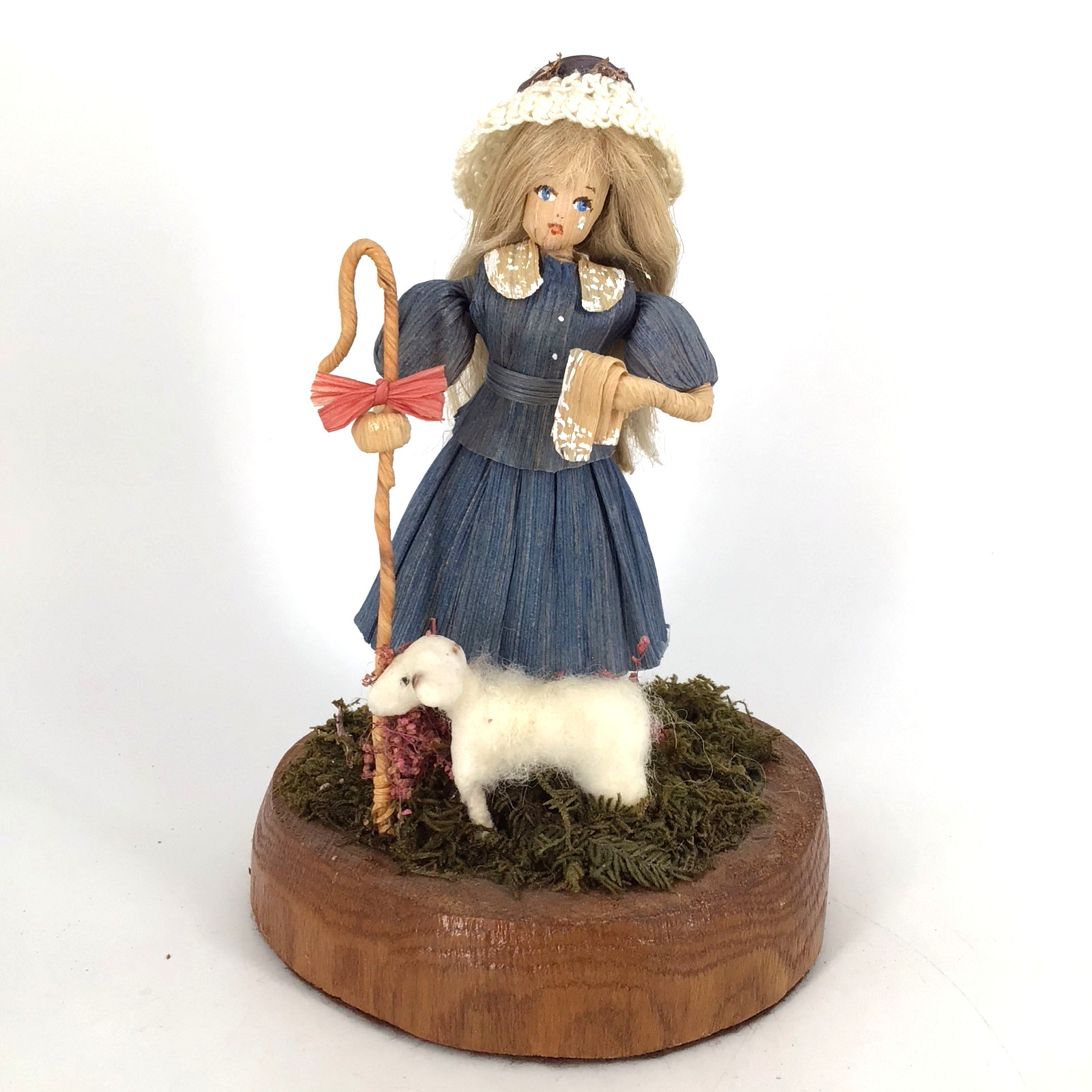 George & Goldie Kilgore Counts Little Bo Peep Corn Husk Doll Wood base Vintage George & Goldie Kilgore Counts Little Bo Peep Corn Husk Doll Wood base Vintage