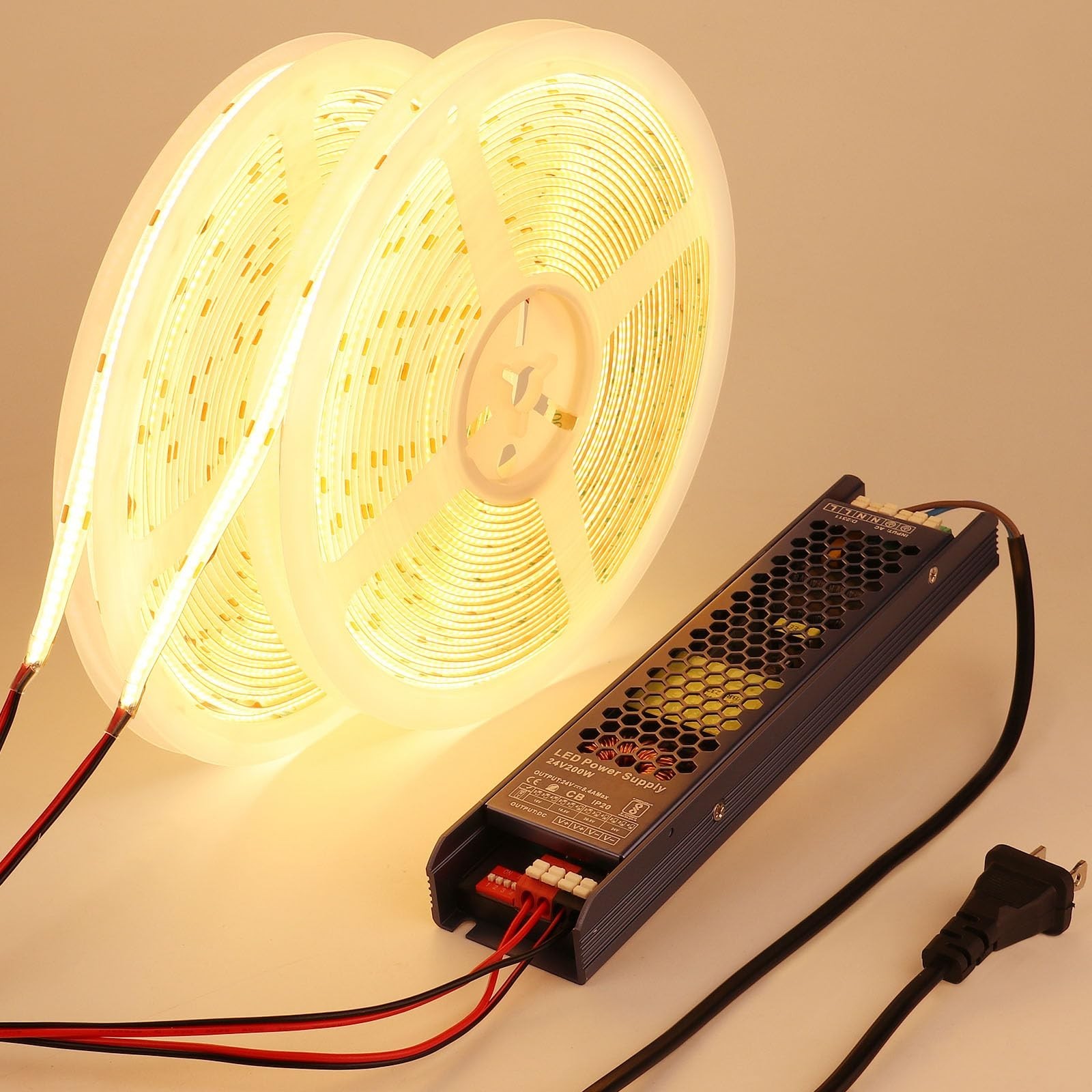 24V COB LED Strip Light Outdoor Waterproof 65.6ft (2 Rolls of 32.8ft), 3000K ...