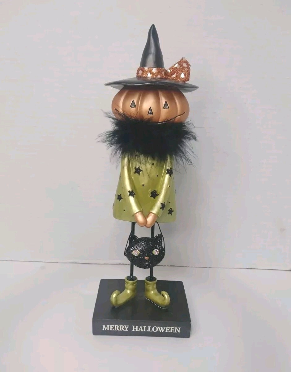 Grasslands Road Merry Halloween Pumpkin Witch Girl Black Cat Figurine 13\