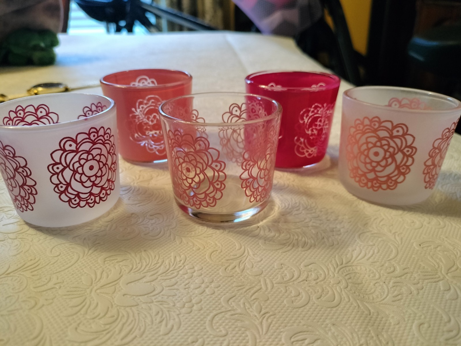 IKEA Granum Pink Floral Flower Modern Design Votive/Tealight Holders - Set of 5