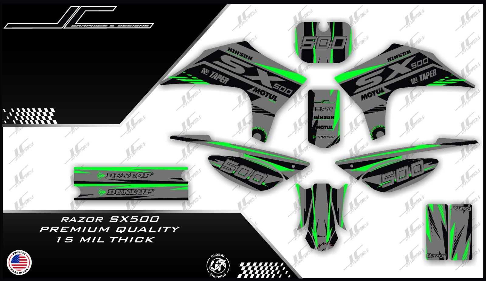 Razor SX500 graphics kit decals THICK AND HIGH GLOSS 