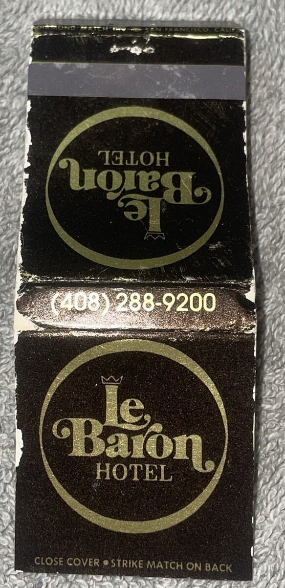 Vintage Matchcover Le Baron Hotel Restaurant Dancing Bakery San Jose California