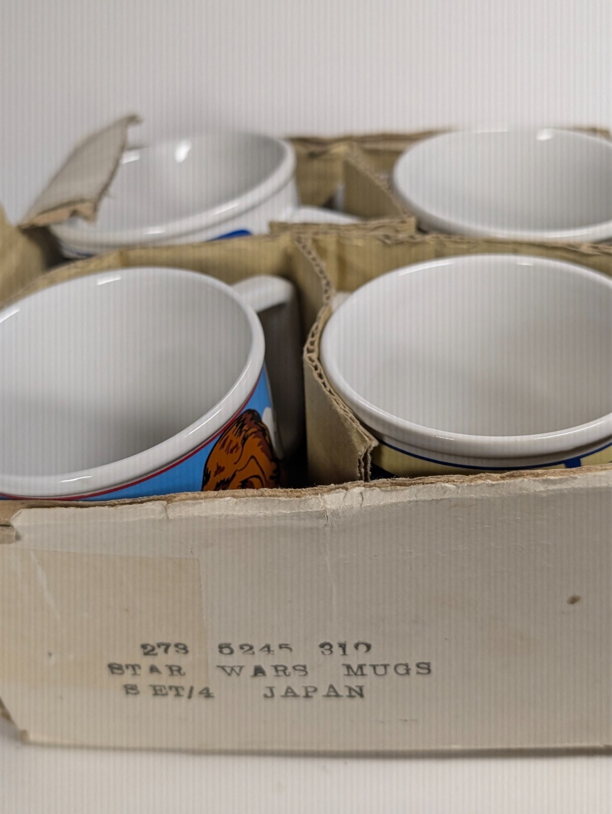 Vintage 1982 Star Wars Sigma Ceramic Mug Set of 4 with Original Box Japan Rare