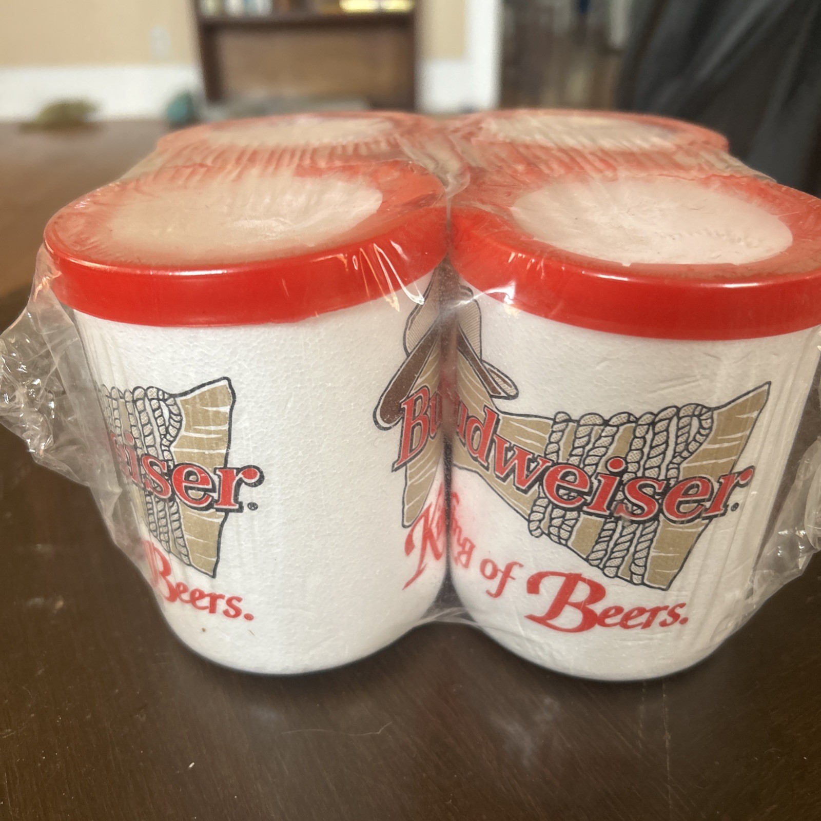  Vtg Budweiser Beer Styrofoam Can Koozies New 4 Pk Cowboy Hat