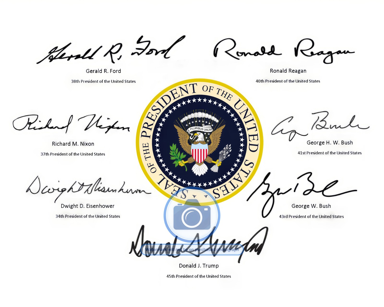 PRESIDENTIAL SEAL WITH SIGNATURES OF LAST 7 REPUBLICAN PRESIDENTS 8X10 PHOTO PRESIDENTIAL SEAL WITH SIGNATURES OF LAST 7 REPUBLICAN PRESIDENTS 8X10 PHOTO
