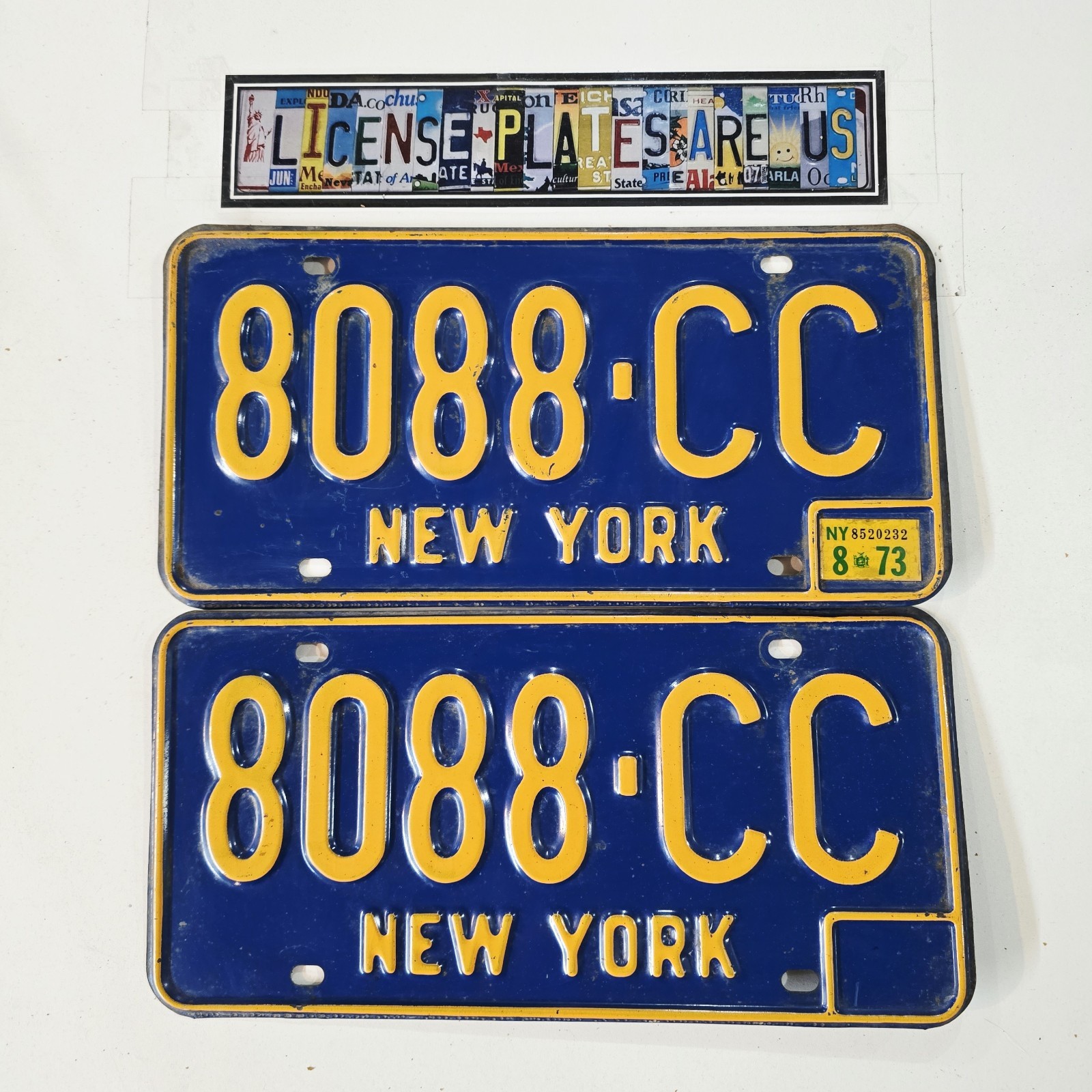 1973 New York License Plate Pair 🔥 Vintage Antique NY Tags 8088-CC