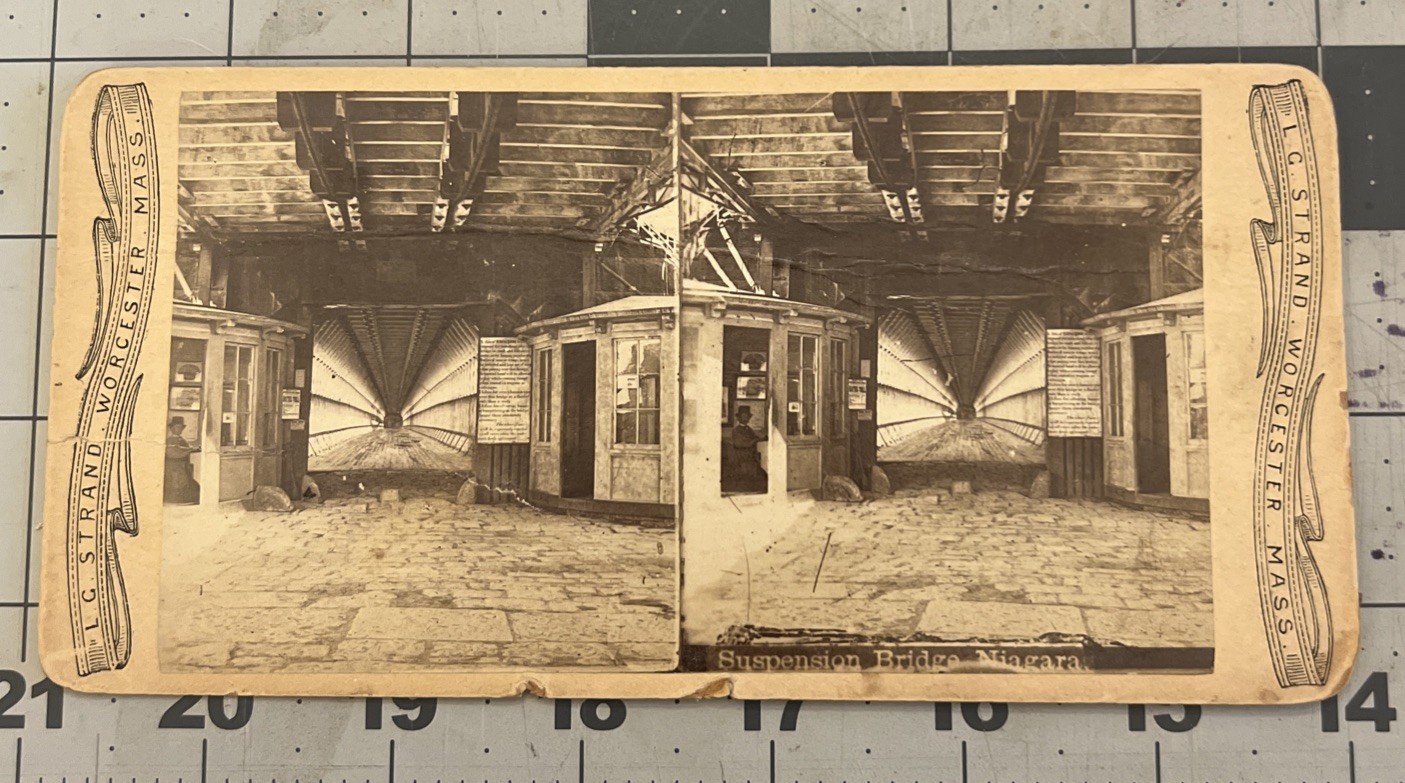  Antique c1870s Niagara Suspension Bridge Interior Stereoview Card LC Strand
