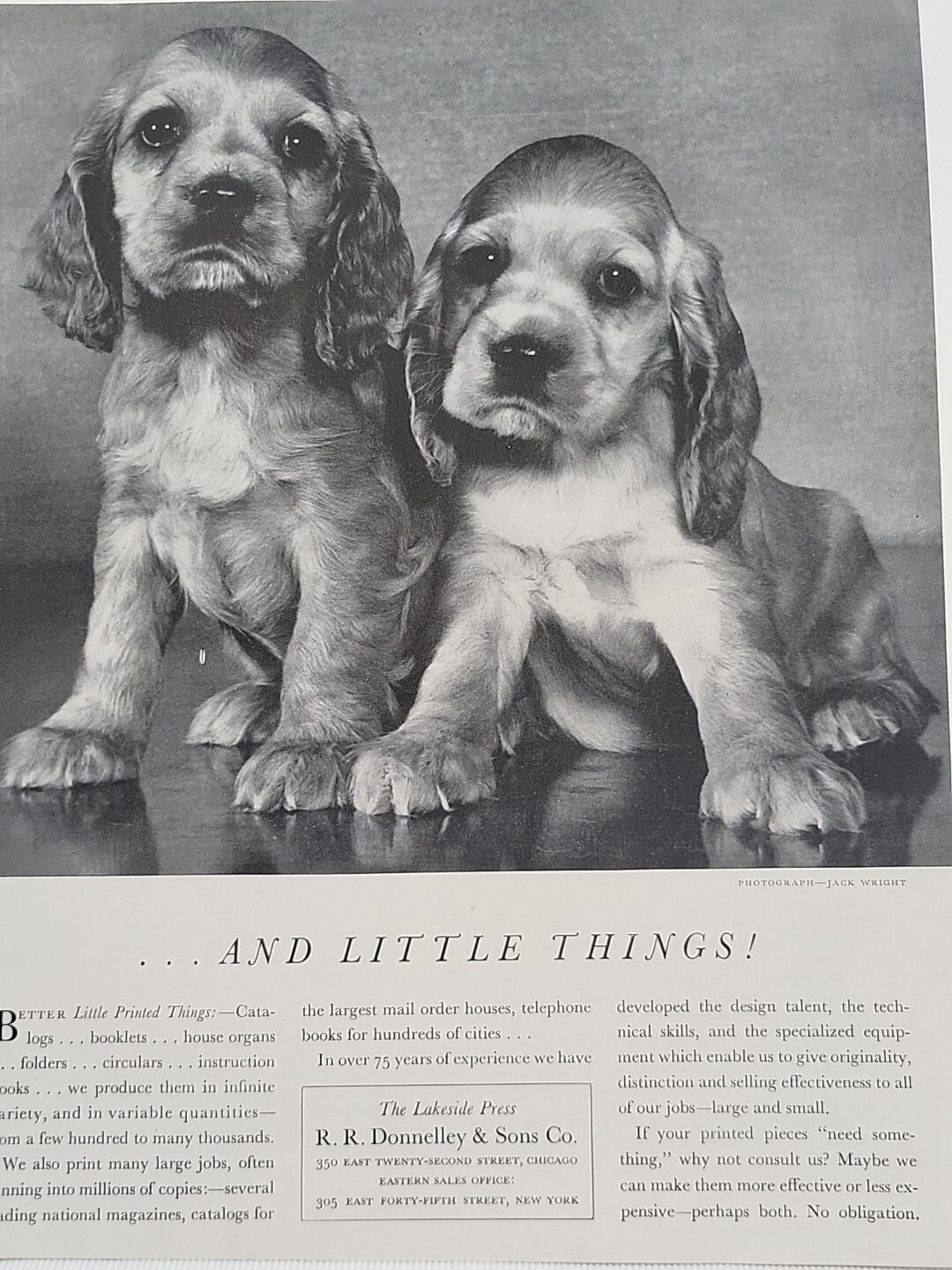 1943 Lakeside Press Fortune WW2 Print Ad R.R. Donnelly & Sons Cocker Spaniels