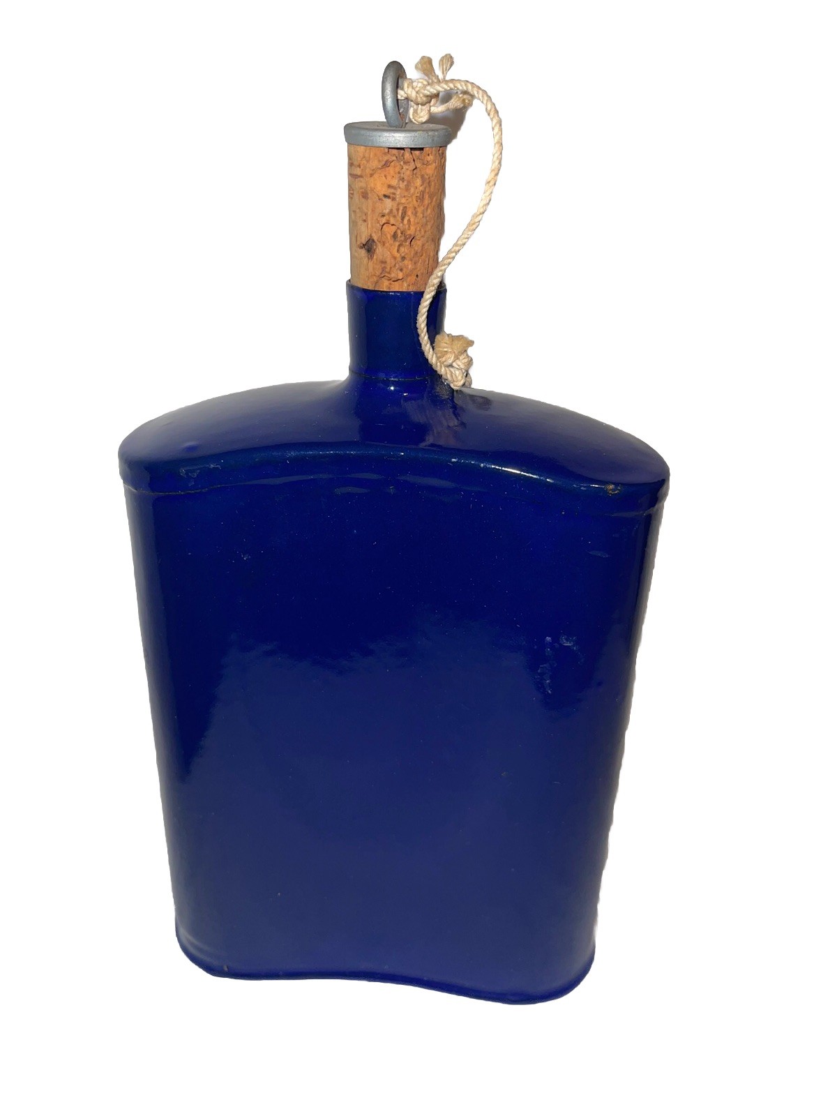 Antique fun Vtg Cobalt Blue Graniteware Enamel Drinking Flask Canteen & Stopper Antique fun Vtg Cobalt Blue Graniteware Enamel Drinking Flask Canteen & Stopper