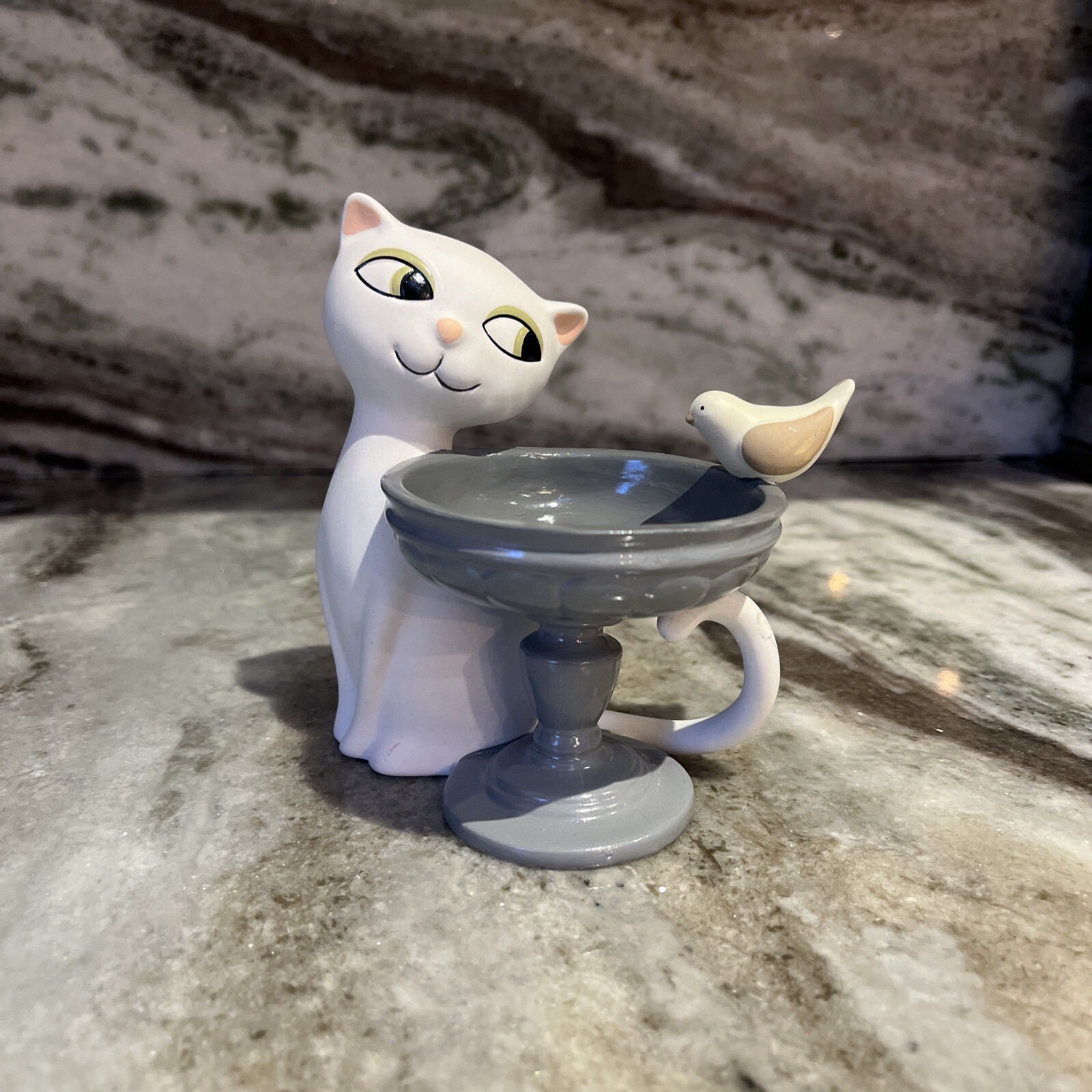 PartyLite Garden Diva Cat Kitty Bird Bath Tealight Candle Holder